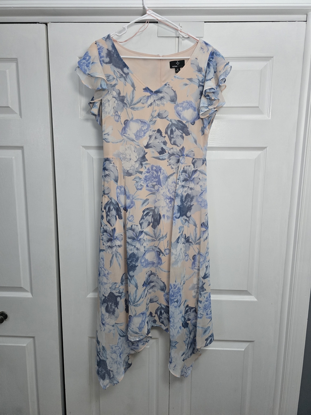 Ronni Nicole Blue Floral High-Low Dress on Blush